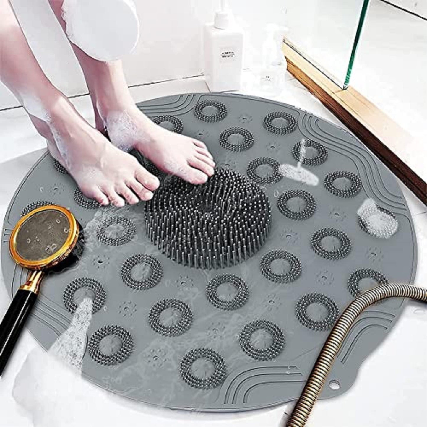 Shower Foot Cleaner Scrubber Foot Brush Massager Pad Non Slip Suction Cup Exfoliating Dead Skin Foot Mat for Shower (Pack of 2)